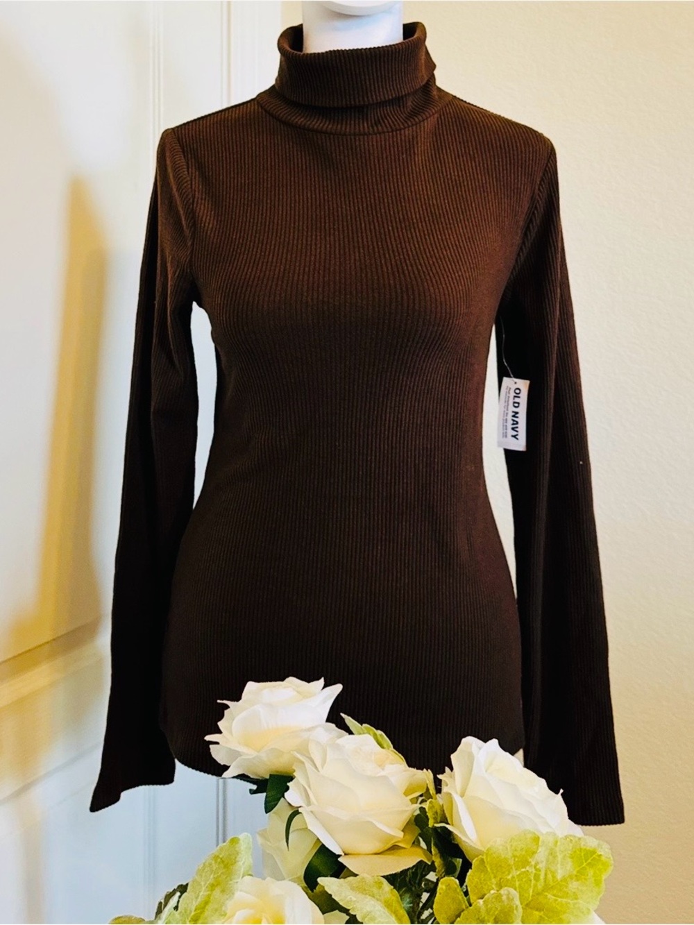 Old Navy Brown Ribbed Turtleneck Sweater - Chocolate Brown Size: M